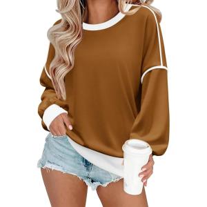 Zeagoo Women Crewneck Sweatshirts Pullover Tops Long Sleeve Shirt Loose Fit Sweaters Casual Fall Outfits Clothes 2025(Brown)