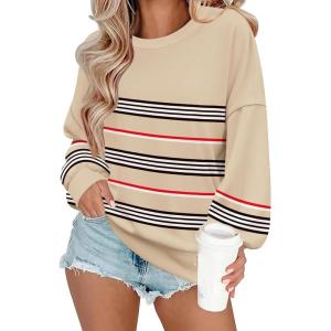 Zeagoo Women Crewneck Sweatshirts Pullover Tops Long Sleeve Shirt Loose Fit Sweaters Casual Fall Outfits Clothes 2025(Stripe-2)
