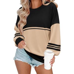 Zeagoo Women Crewneck Sweatshirts Pullover Tops Long Sleeve Shirt Loose Fit Sweaters Casual Fall Outfits Clothes 2025(Stripe-3)