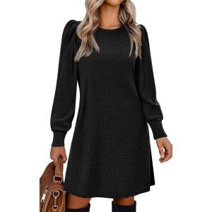 Zeagoo Women Fall Winter Dress Knitted Pullover Dresses(A-black)