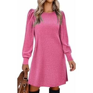 Zeagoo Women Fall Winter Dress Knitted Pullover Dresses(Rose Pink)