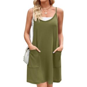 Zeagoo Women Summer Dresses Casual Beach Vacation Dress Spaghetti Strap Sundress Sleeveless Mini Short Dress with Pockets(Army Green)