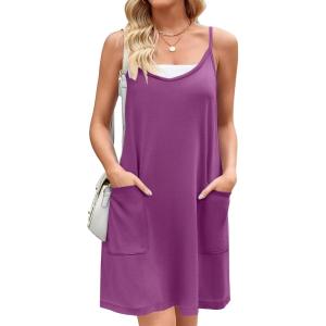 Zeagoo Women Summer Dresses Casual Beach Vacation Dress Spaghetti Strap Sundress Sleeveless Mini Short Dress with Pockets(Purple)