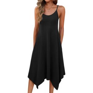 Zeagoo Women Summer Midi Dresses 2026 Hawaiian Bohemian Beach Cover Up Sundress Spaghetti Strap Casual Dress with Pockets(Black)