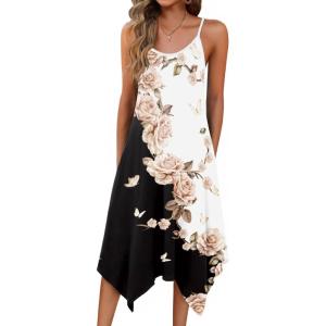 Zeagoo Women Summer Midi Dresses 2026 Hawaiian Bohemian Beach Cover Up Sundress Spaghetti Strap Casual Dress with Pockets(Champagne Pink)