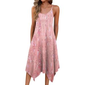 Zeagoo Women Summer Midi Dresses 2026 Hawaiian Bohemian Beach Cover Up Sundress Spaghetti Strap Casual Dress with Pockets(Printed Pink)