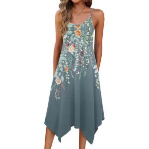 Zeagoo Women Summer Midi Dresses 2026 Hawaiian Bohemian Beach Cover Up Sundress Spaghetti Strap Casual Dress with Pockets(Watercolor)