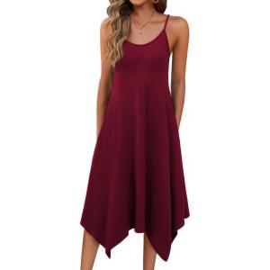 Zeagoo Women Summer Midi Dresses 2026 Hawaiian Bohemian Beach Cover Up Sundress Spaghetti Strap Casual Dress with Pockets(Wine Red)