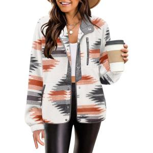 Zeagoo Women’s Cozy Fleece Jacket Western Aztec Print Snap Button Down Coat with Pockets Casual Warm Outwear 2026(Apricot)