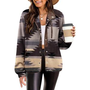 Zeagoo Women’s Cozy Fleece Jacket Western Aztec Print Snap Button Down Coat with Pockets Casual Warm Outwear 2026(Gray Pattern)