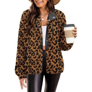Zeagoo Women’s Cozy Fleece Jacket Western Aztec Print Snap Button Down Coat with Pockets Casual Warm Outwear 2026(Leopard Print)