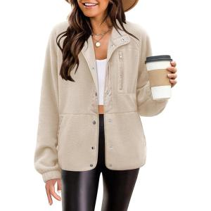 Zeagoo Women’s Cozy Fleece Jacket Western Aztec Print Snap Button Down Coat with Pockets Casual Warm Outwear 2026(Light Khaki)