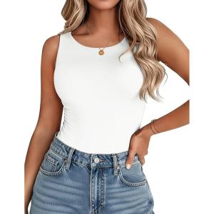 Zeagoo Womens Double Lined Crew Neck Tank Tops Cute Summer Sleeveless Workout Tops Basic Going Out Clothes 2026(1-white)