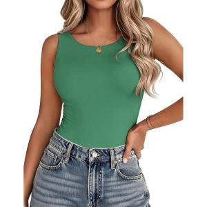 Zeagoo Womens Double Lined Crew Neck Tank Tops Cute Summer Sleeveless Workout Tops Basic Going Out Clothes 2026(Green)