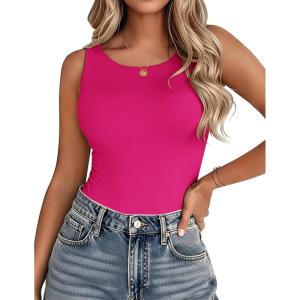 Zeagoo Womens Double Lined Crew Neck Tank Tops Cute Summer Sleeveless Workout Tops Basic Going Out Clothes 2026(Hot Pink)