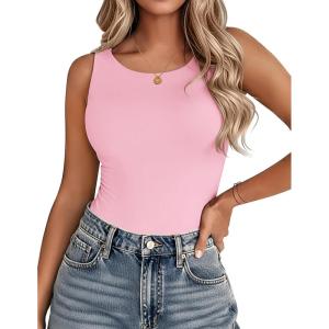 Zeagoo Womens Double Lined Crew Neck Tank Tops Cute Summer Sleeveless Workout Tops Basic Going Out Clothes 2026(Pink)