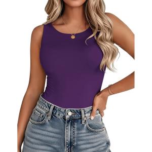 Zeagoo Womens Double Lined Crew Neck Tank Tops Cute Summer Sleeveless Workout Tops Basic Going Out Clothes 2026(Purple)