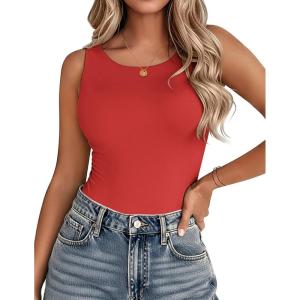 Zeagoo Womens Double Lined Crew Neck Tank Tops Cute Summer Sleeveless Workout Tops Basic Going Out Clothes 2026(Red)