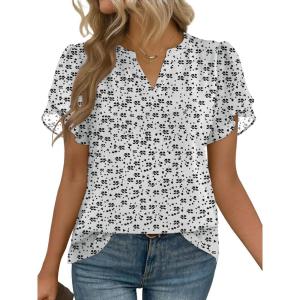 Zeagoo Womens Dressy Casual Shirts Short Sleeve V Neck Work Blouse Business Casual Summer Chiffon Tops(Shadowfall)