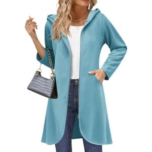 Zeagoo Women’s Fall Jacket 2025 Zip Up Hoodies Long Sleeve Long Tunic Sweatshirts Oversized Fleece Casual Coat with Pocket(A_fleece Fabric_light Blue)