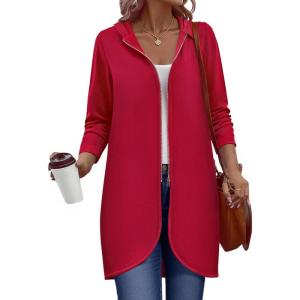 Zeagoo Women’s Fall Jacket 2025 Zip Up Hoodies Long Sleeve Long Tunic Sweatshirts Oversized Fleece Casual Coat with Pocket(A_fleece Fabric_red)