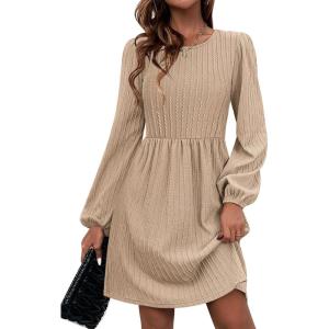 Zeagoo Women’s Fall Sweater Dresses with Pockets Crew Neck Long Sleeve A-Line Dresses for Women 2025 Casual Winter Dresses(Beige)