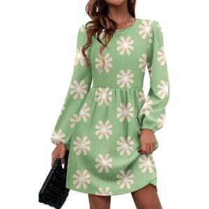 Zeagoo Women’s Fall Sweater Dresses with Pockets Crew Neck Long Sleeve A-Line Dresses for Women 2025 Casual Winter Dresses(Floral Green)