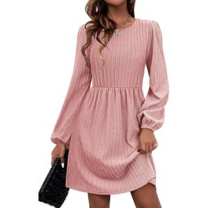 Zeagoo Women’s Fall Sweater Dresses with Pockets Crew Neck Long Sleeve A-Line Dresses for Women 2025 Casual Winter Dresses(Rose Pink)