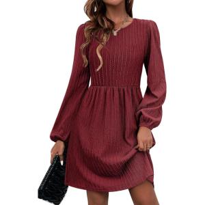 Zeagoo Women’s Fall Sweater Dresses with Pockets Crew Neck Long Sleeve A-Line Dresses for Women 2025 Casual Winter Dresses(Wine Red)