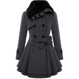 Zeagoo Women’s Fashion Faux Fur Lapel Double-Breasted Thick Wool Trench Coat Winter Warm Jacket S-2XL(New_deep Grey)