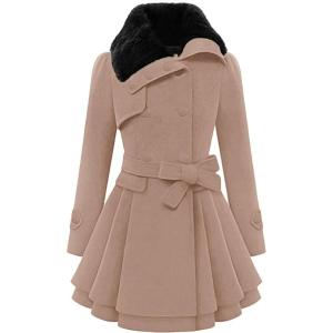 Zeagoo Women’s Fashion Faux Fur Lapel Double-Breasted Thick Wool Trench Coat Winter Warm Jacket S-2XL(New_khaki)
