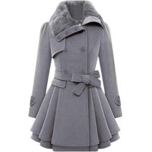 Zeagoo Women’s Fashion Faux Fur Lapel Double-Breasted Thick Wool Trench Coat Winter Warm Jacket S-2XL(New_moon Grey)