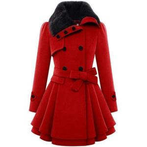 Zeagoo Women’s Fashion Faux Fur Lapel Double-Breasted Thick Wool Trench Coat Winter Warm Jacket S-2XL(New_red)