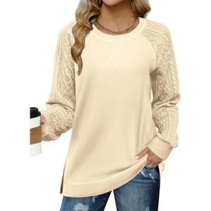 Zeagoo Womens Long Sleeve Shirts Lightweight Cable Knit Sleeve Shirts Trendy Fall Tunic Tops(Beige)