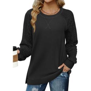 Zeagoo Womens Long Sleeve Shirts Lightweight Cable Knit Sleeve Shirts Trendy Fall Tunic Tops(Black)