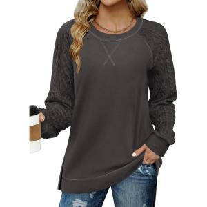 Zeagoo Womens Long Sleeve Shirts Lightweight Cable Knit Sleeve Shirts Trendy Fall Tunic Tops(Dark Grey)