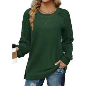 Zeagoo Womens Long Sleeve Shirts Lightweight Cable Knit Sleeve Shirts Trendy Fall Tunic Tops(Green)