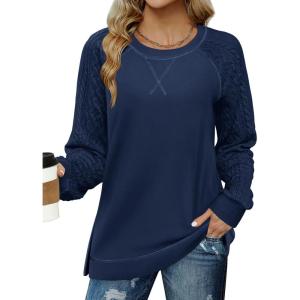 Zeagoo Womens Long Sleeve Shirts Lightweight Cable Knit Sleeve Shirts Trendy Fall Tunic Tops(Navy)