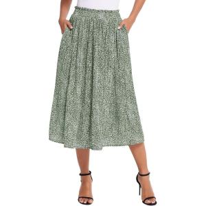 Zeagoo Women’s Midi Skirts High Waisted Pleated A-Line Swing Skirts Summer Floral Long Skirts with Pockets(Green Floral)