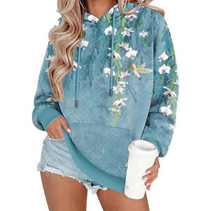 Zeagoo Womens Oversized Hoodies 2025 Fleece Sweatshirts Long Sleeve Pullover with Pocket Fall Winter Outfits Clothes(Blue Floral)