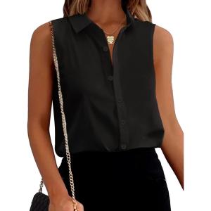 Zeagoo Women’s Sleeveless Button Down Shirts Blouses Solid Casual Basic V Neck Tank Tops for Work S-XXL(Black)