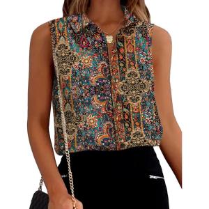 Zeagoo Women’s Sleeveless Button Down Shirts Blouses Solid Casual Basic V Neck Tank Tops for Work S-XXL(Mz721)