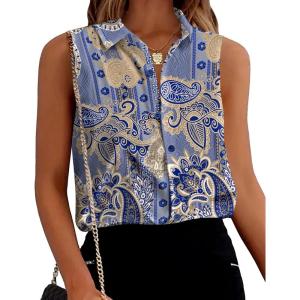 Zeagoo Women’s Sleeveless Button Down Shirts Blouses Solid Casual Basic V Neck Tank Tops for Work S-XXL(Mz919)