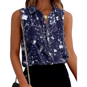 Zeagoo Women’s Sleeveless Button Down Shirts Blouses Solid Casual Basic V Neck Tank Tops for Work S-XXL(Sf180)