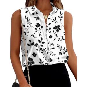 Zeagoo Women’s Sleeveless Button Down Shirts Blouses Solid Casual Basic V Neck Tank Tops for Work S-XXL(Sf291)