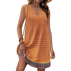 Zeagoo Womens Summer Beach Dresses 2025 Loose Sleeveless Mini Sundress Swimsuit Coverup Spring Casual Boho Tank Dress(Orange)