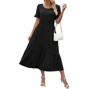 Zeagoo Womens Summer Dresses 2026 Casual Midi Dress Flowy Sundress Ruffle Short Sleeve Tiered Dresses A Line Boho Dress(A-black)