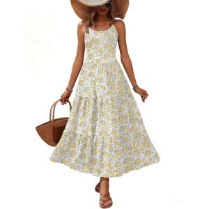 Zeagoo Womens Summer Long Dress Adjustable Spaghetti Strap Floral Casual Dress with Pockets Flowy Tiered Beach Sundress(04 Yellow Floral)