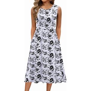 Zeagoo Women’s Summer Tank Midi Dress with Pockets Floral Sleeveless A-Line Casual Loose T-Shirt Dresses Beach Sundress 2026(Black White Floral)