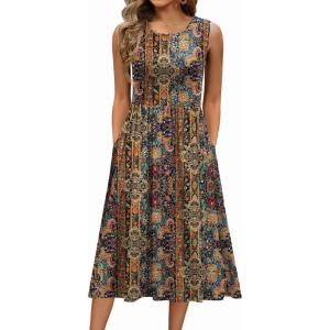 Zeagoo Women’s Summer Tank Midi Dress with Pockets Floral Sleeveless A-Line Casual Loose T-Shirt Dresses Beach Sundress 2026(Ethnic Boho Print)